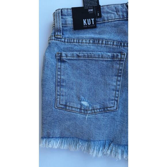 KUT from the Kloth Jane High Rise Jean Shorts Distressed Fray Hem Size 2 Denim - Picture 8 of 9